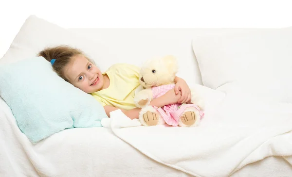 Little girl in bed — Stock Photo, Image