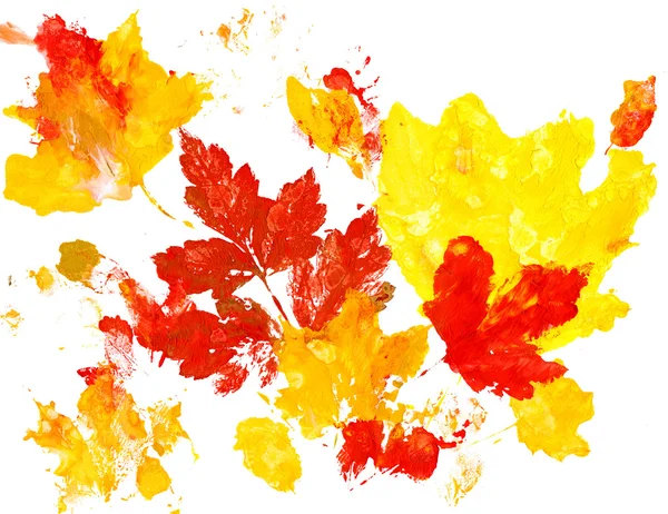 Herbst Blätter Aquarelldruck auf Papier. Kinderzeichnung — Stockfoto