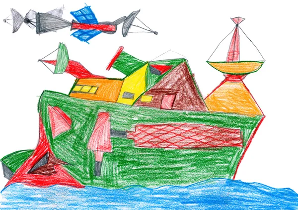Space radio communication ship. child drawing. — Stock Photo, Image