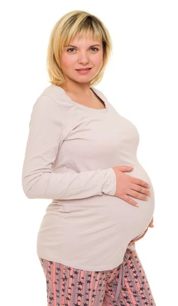 Pregnant woman on white — Stock Photo, Image