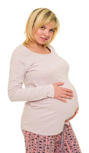 Pregnant woman on white — Stock Photo, Image