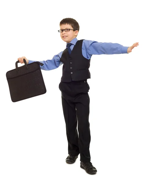 Boy in suit with briefcase — Stock Photo, Image