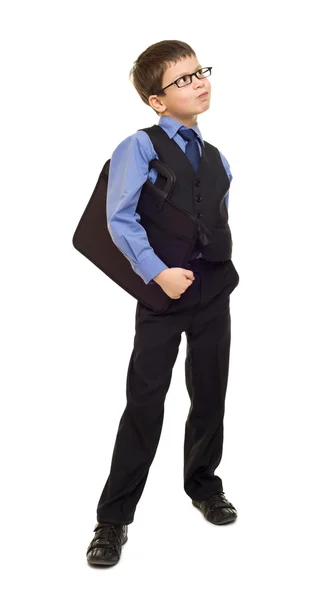 Pojken i kostym med portfölj — Stockfoto