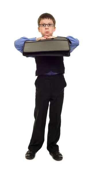 Boy in suit with briefcase — Stock Photo, Image