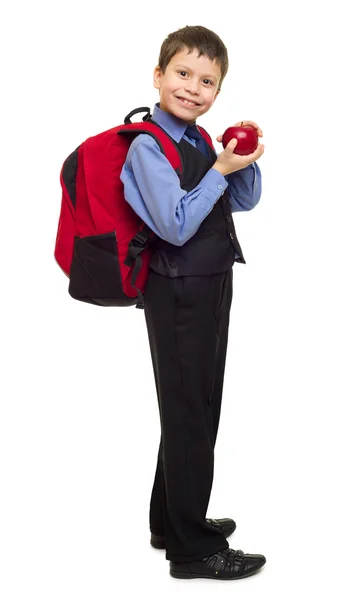 Pojke i kostym med ryggsäck — Stockfoto