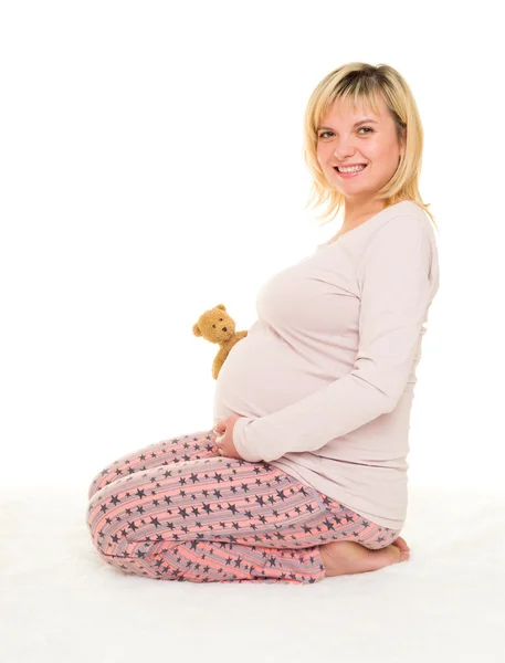 Pregnant woman on white — Stock Photo, Image