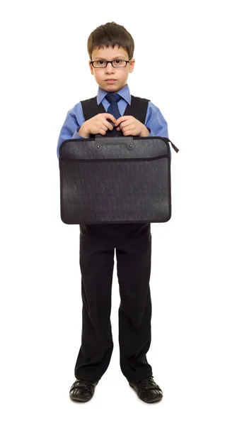 Boy in suit with briefcase — Stock Photo, Image