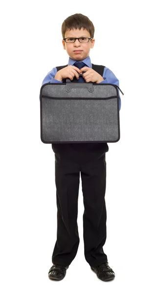 Boy in suit with briefcase Royalty Free Stock Photos