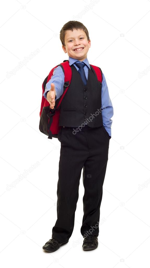 boy in suit with backpack