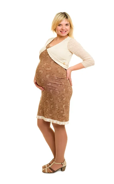 Femme enceinte en robe marron — Photo