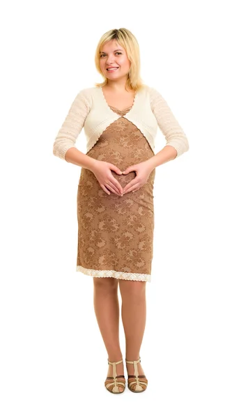 Pregnant woman in brown dress — Stock Photo, Image