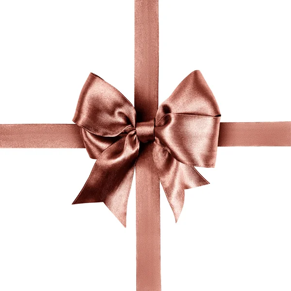 Red brown bow made from silk ribbon — Stock Photo, Image