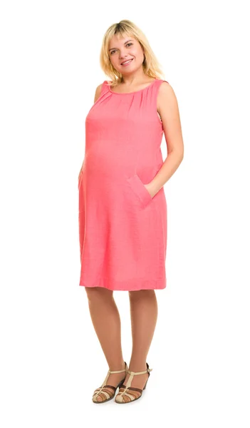 Femme enceinte en robe rouge — Photo