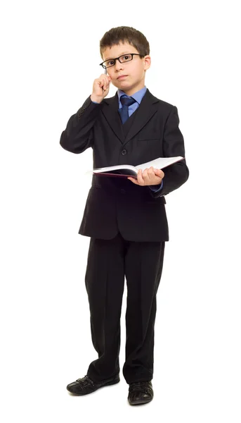 Boy in suit write diary — Stock Photo, Image