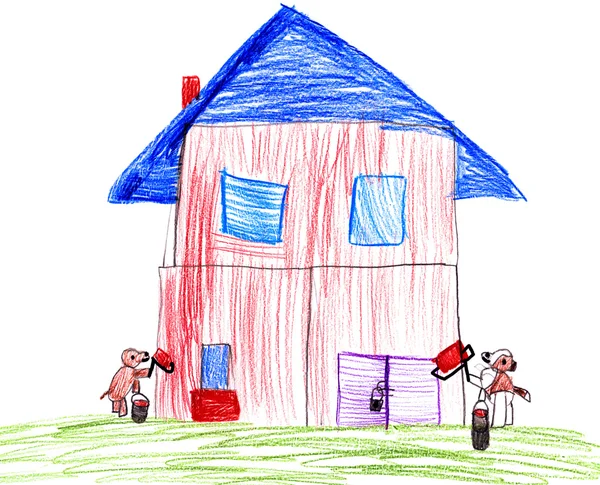 Dog paint their house. child drawing. — Stock Photo, Image