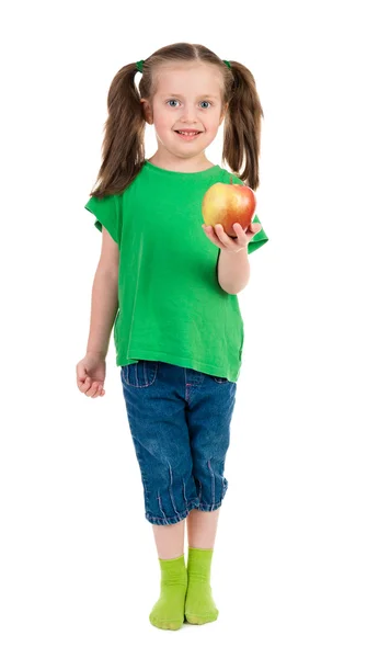 Retrato de niña con manzana —  Fotos de Stock