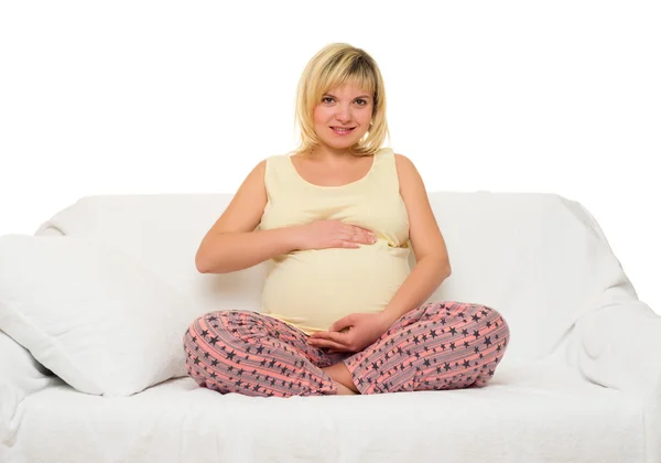 Mulher grávida na cama — Fotografia de Stock