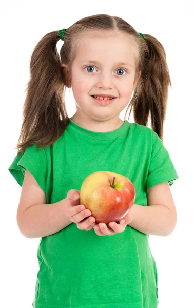 Mädchenporträt mit Apfel — Stockfoto