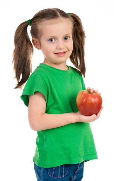 Retrato de niña con manzana —  Fotos de Stock