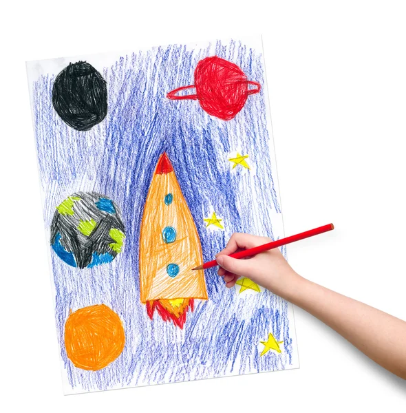 Nave espacial. dibujo de niños . — Foto de Stock