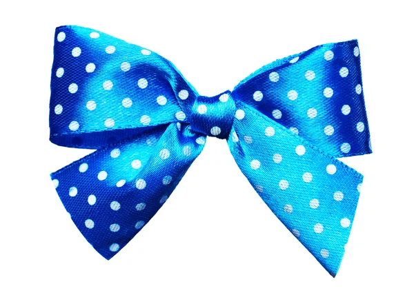 Blue bow with white polka dots made from silk — Stock Photo, Image