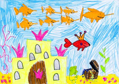 kale ve hazine boğuldu. çizim çocuk.