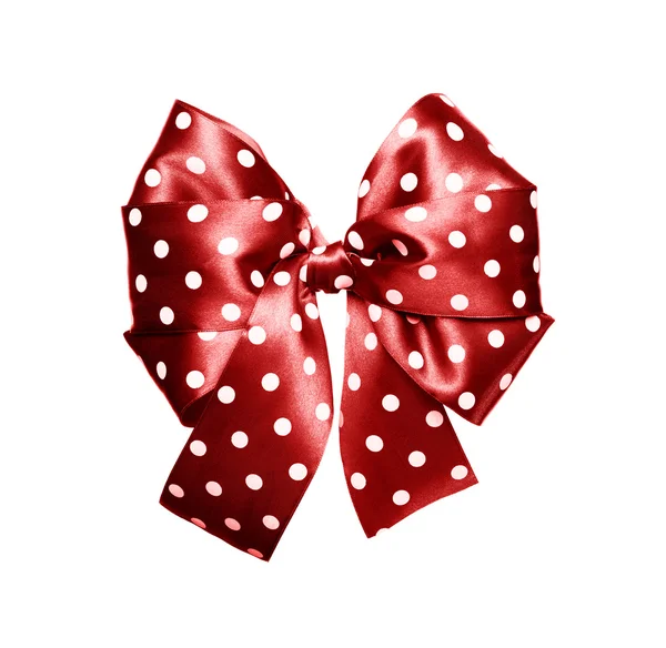 Dark red bow with white polka dots made from silk — Stock Photo, Image