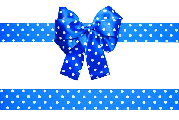 Blue bow and ribbon with white polka dots made from silk — Stock Photo, Image