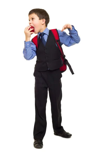 Boy in suit with backpack — Stock Photo, Image