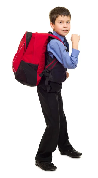 Garçon en costume avec sac à dos — Photo