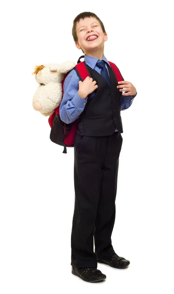 Niño en traje con mochila — Foto de Stock