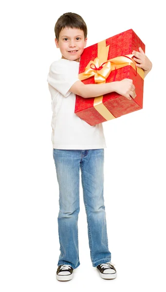 Niño con caja de regalo —  Fotos de Stock