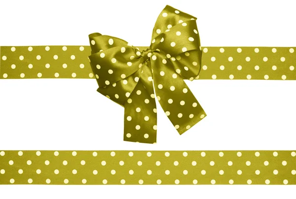 Brown green  bow and ribbon with white polka dots made from silk — Stock Photo, Image