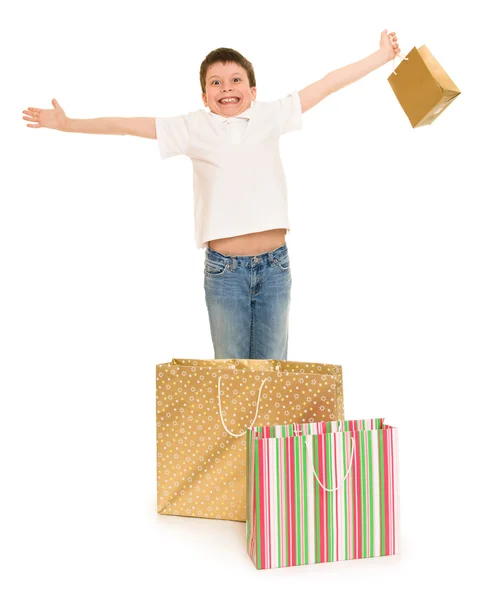 Enfant garçon avec sac à provisions — Photo