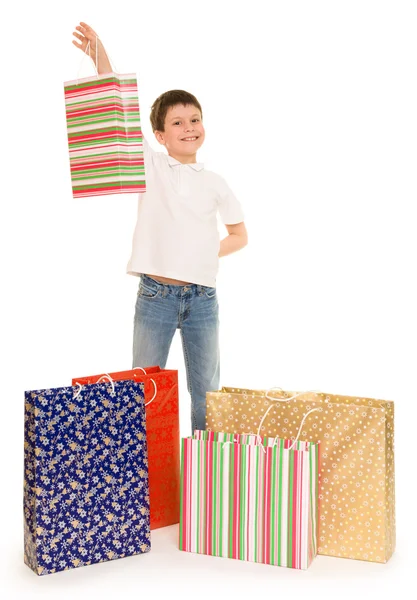 Enfant garçon avec sac à provisions — Photo