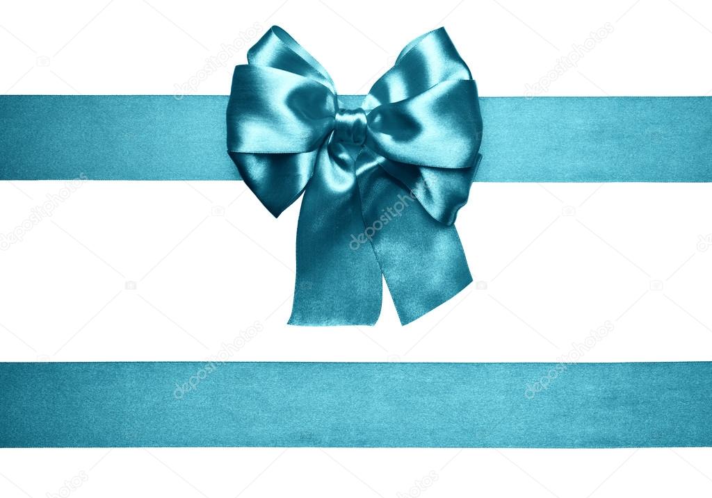 cyan bow and ribbon made from silk 