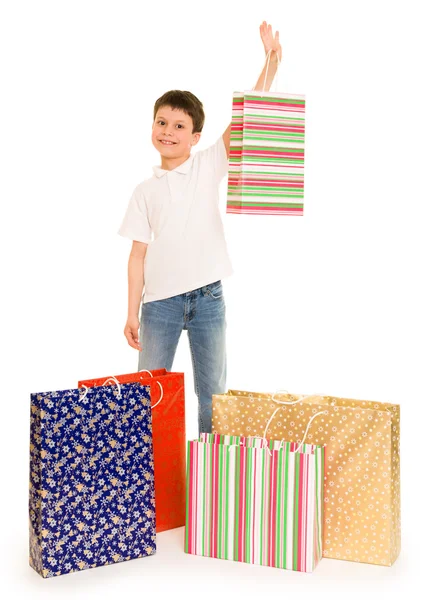 Enfant garçon avec sac à provisions — Photo