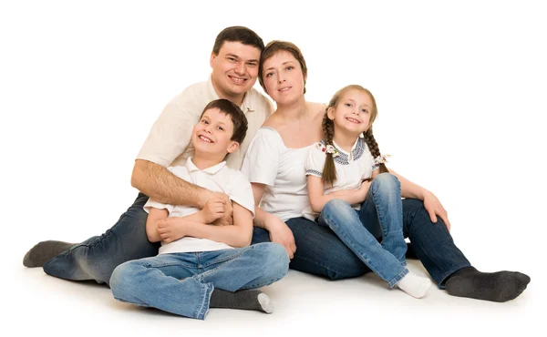 Happy family on white — Stock Photo, Image