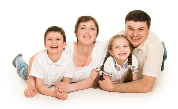 Família feliz no branco — Fotografia de Stock