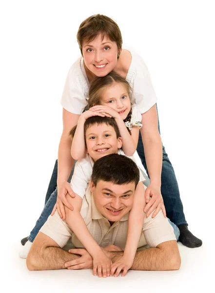 Família feliz no branco — Fotografia de Stock