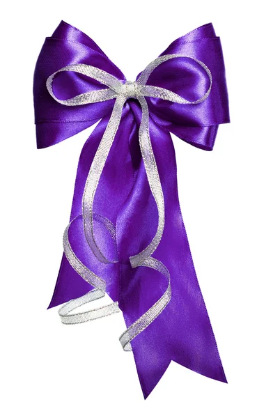 Dark blue bow with silver ribbon made from silk — Stock Photo, Image