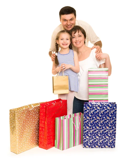 쇼핑백과 행복 한 가족 — 스톡 사진
