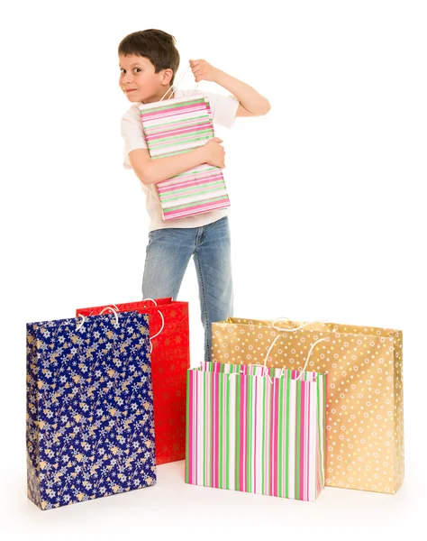 Child boy with shopping bag — Stock Photo, Image