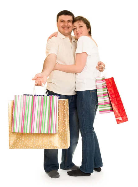 Couple man and woman with shopping bag — Stock Photo, Image