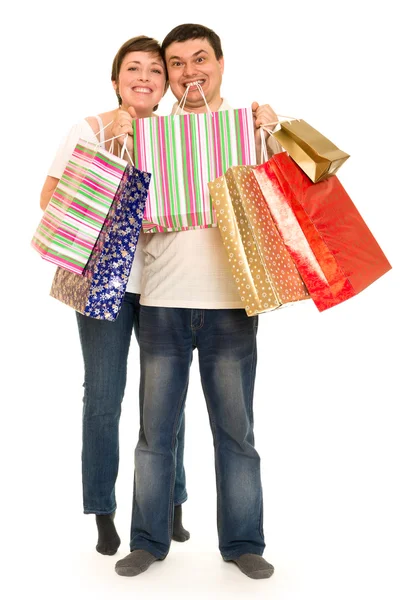 커플 남자와 여자 쇼핑 가방 — 스톡 사진