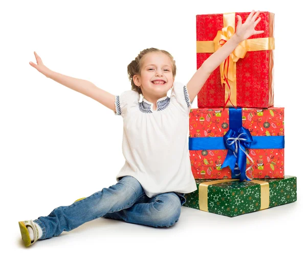 Girl with gift boxes — Stock Photo, Image