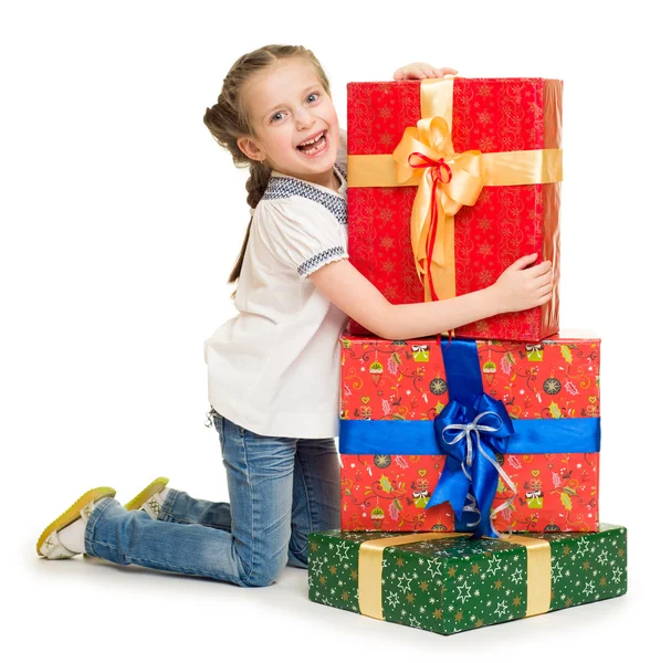 Дівчина з подарунковими коробками — стокове фото