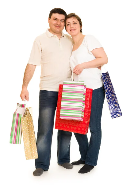 Couple homme et femme avec sac à provisions — Photo