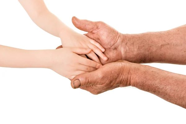子供と老人の手 — ストック写真