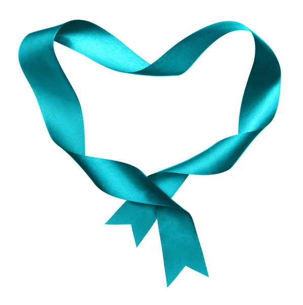 Cyan heart shape frame from twisted silk ribbon — Stock Photo, Image